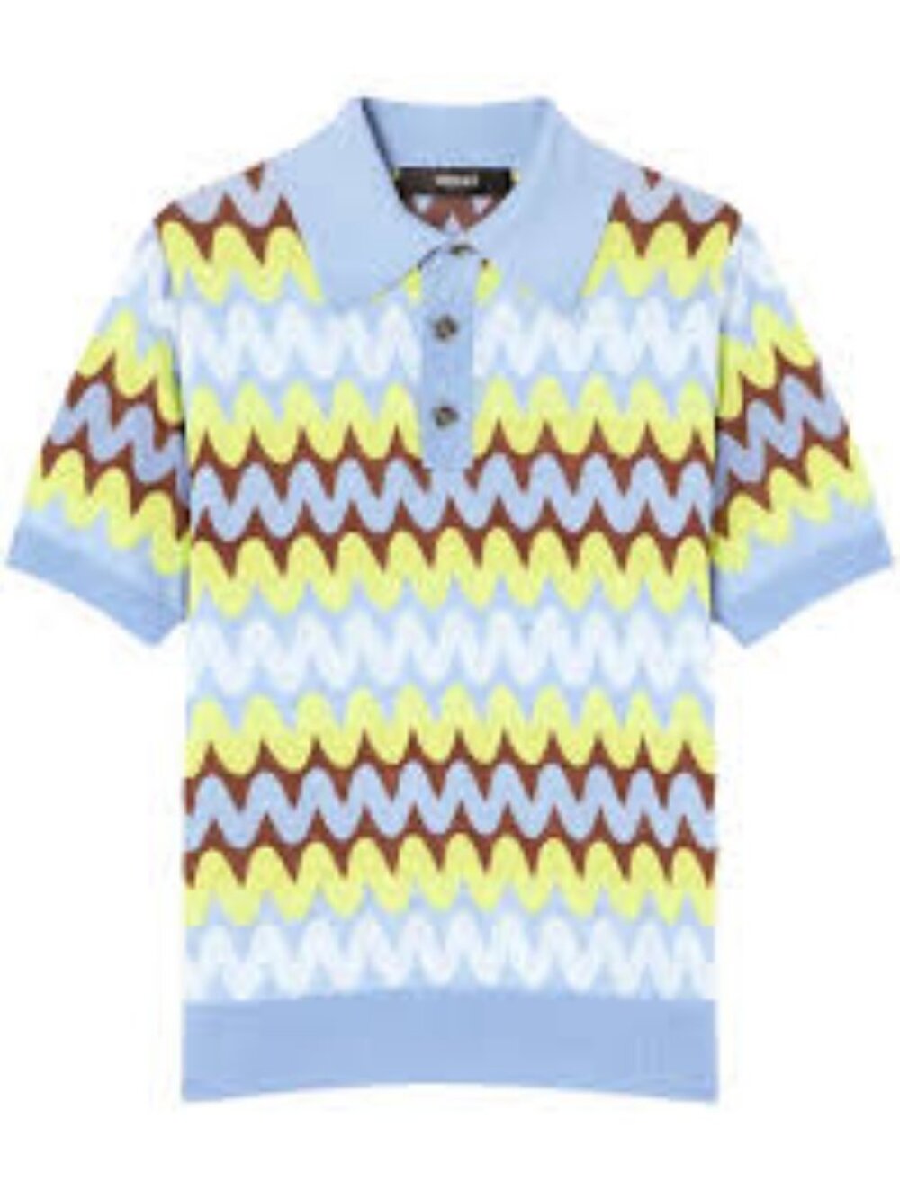 27 - NWOT VERSACE MULTICOLOR WAVE JACQUARD KNIT FITTED POLO
